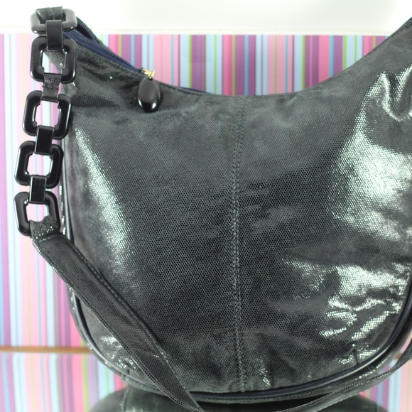 Vintage Leather Purse Dark Navy Lucite and Leather Strap - Picture 9 of 16